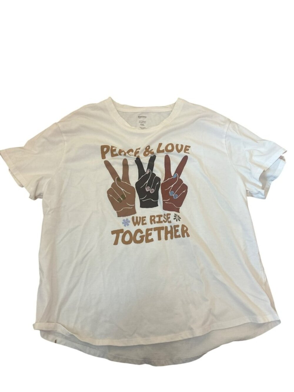 Sonoma Peace & Love We Rise Together T-Shirt XXL Graphic White Relaxed Fit